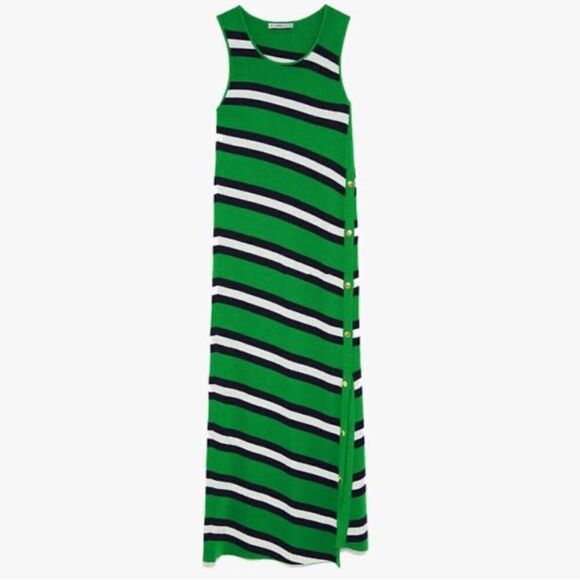 Zara Knit Full Length Striped Side Slit Dress size Small - Picture 2 of 7